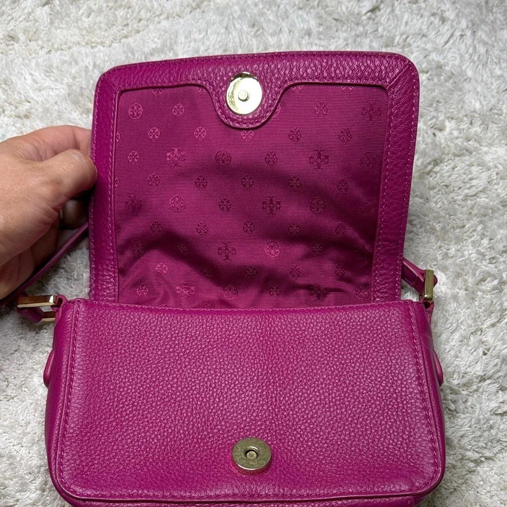 Tory Burch Fuchsia Landon Mini Pebbled Leather Crossbody